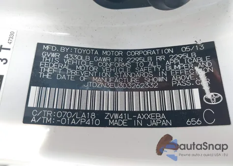 2013 Toyota Prius V Five из США, поврежденный, VIN JTDZN3EU3D3262332